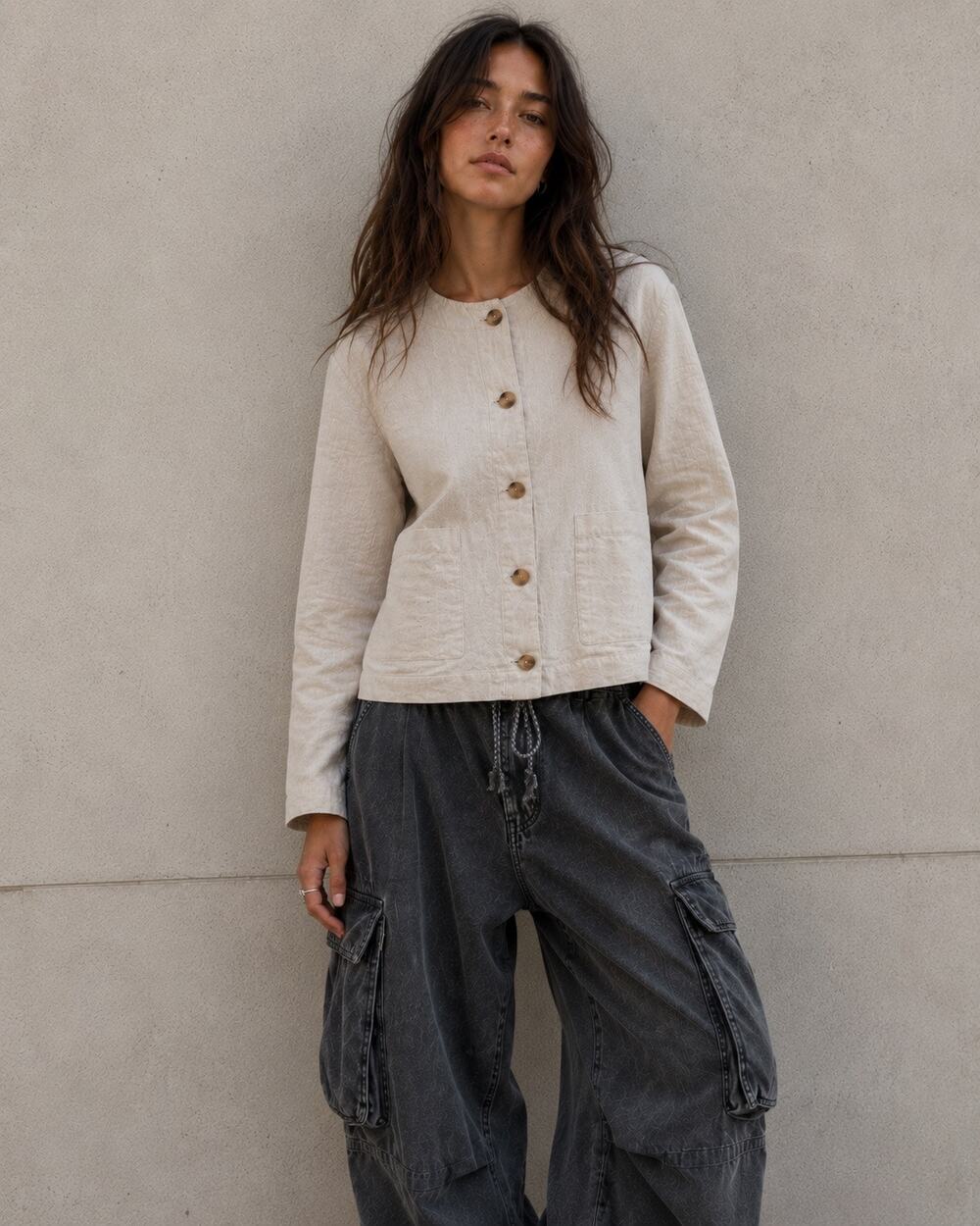 Coldwater Creek Vintage 90s  Linen Boxy Jacket Boho Lagenlook Coastal S
